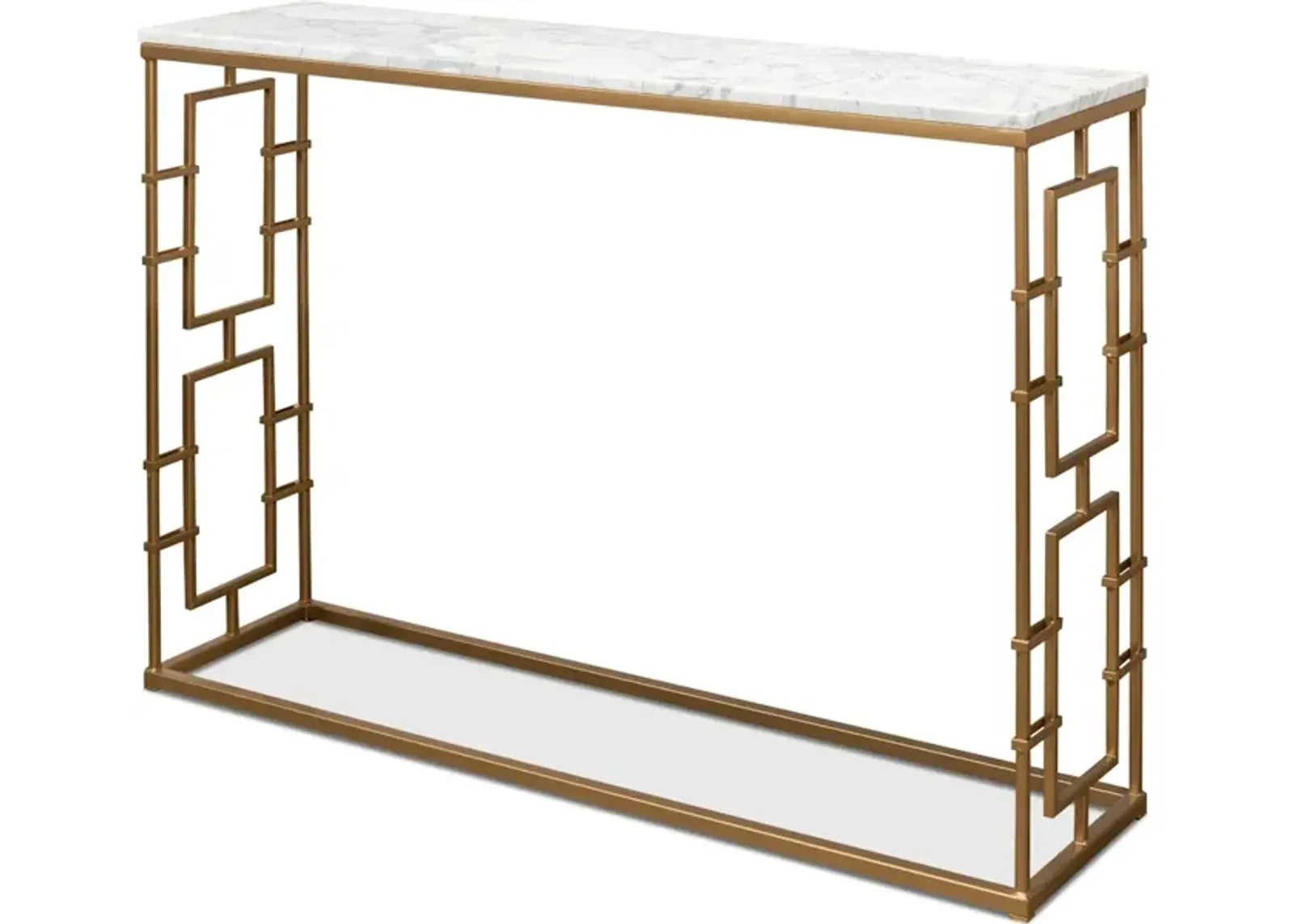 Brass Gate Console Table W/ Wht Marble