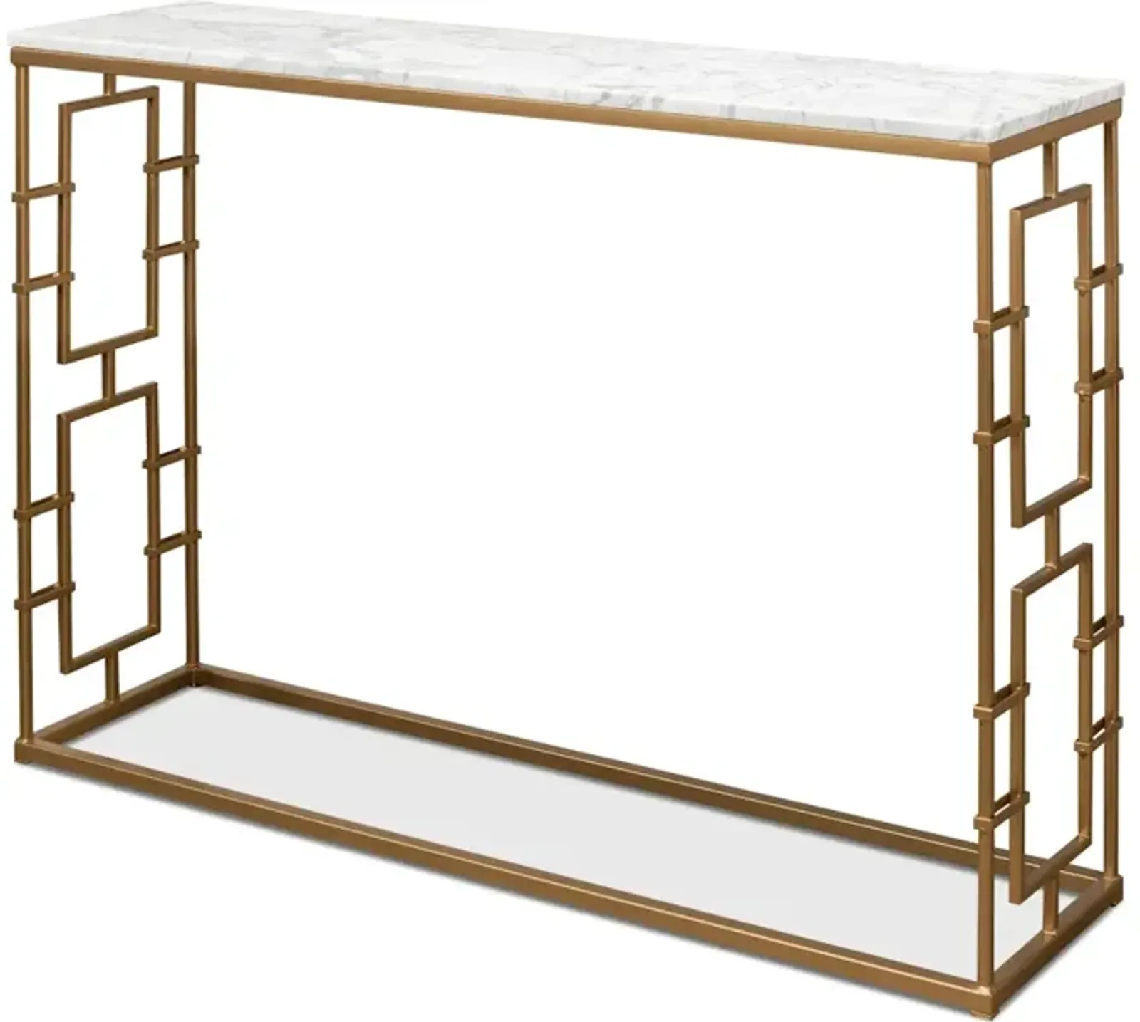 Brass Gate Console Table W/ Wht Marble