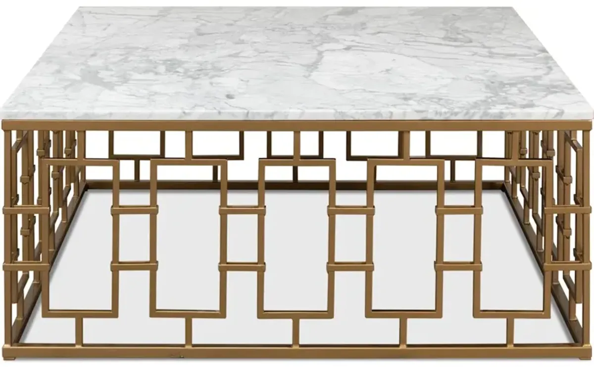 Brass Gate Cocktail Table W/ Wht Marble