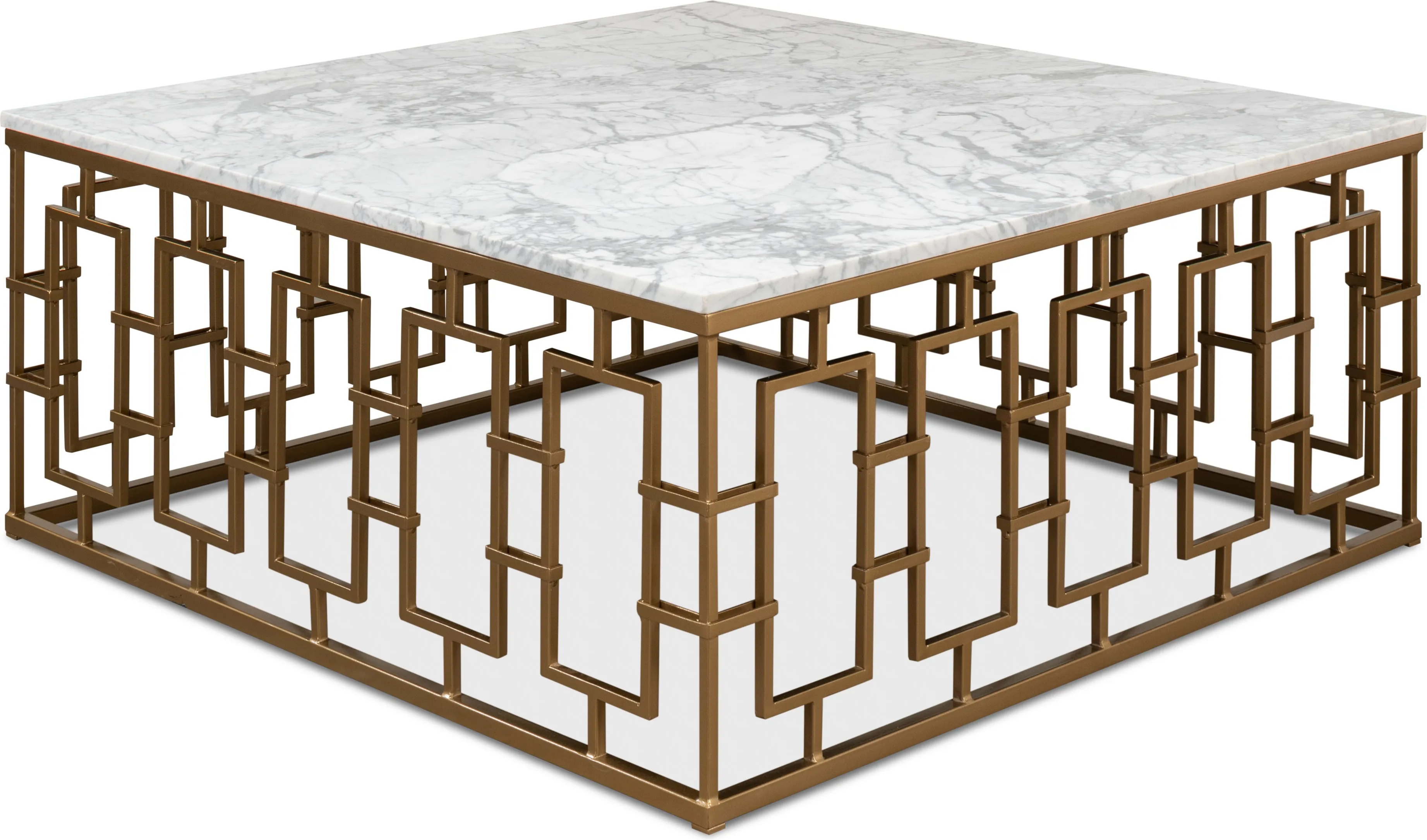 Brass Gate Cocktail Table W/ Wht Marble