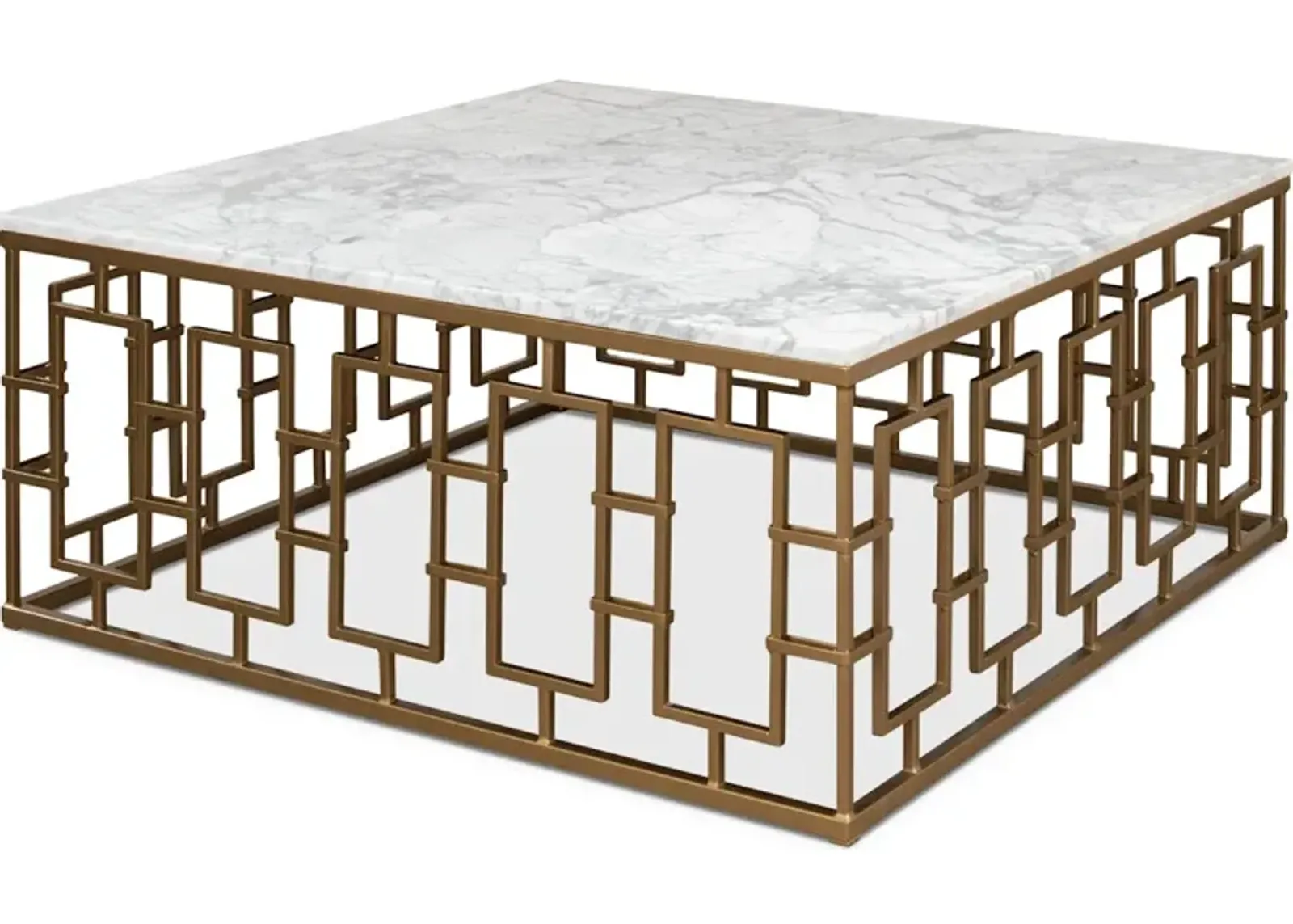 Brass Gate Cocktail Table W/ Wht Marble