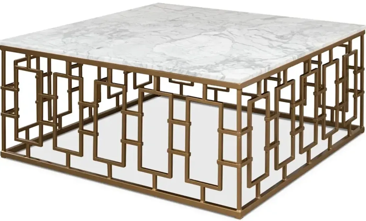 Brass Gate Cocktail Table W/ Wht Marble