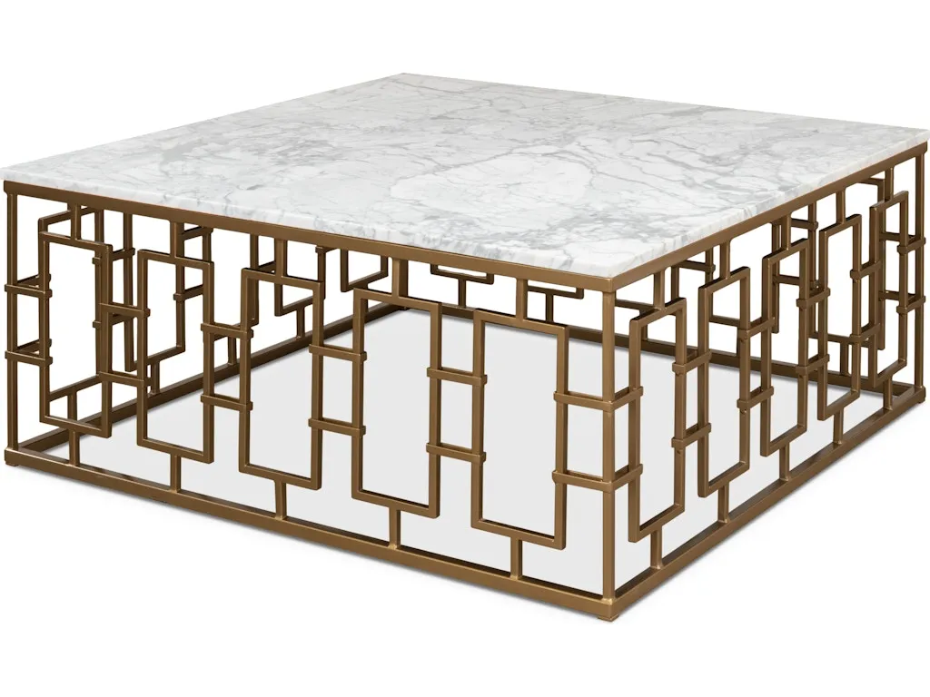 Brass Gate Cocktail Table W/ Wht Marble