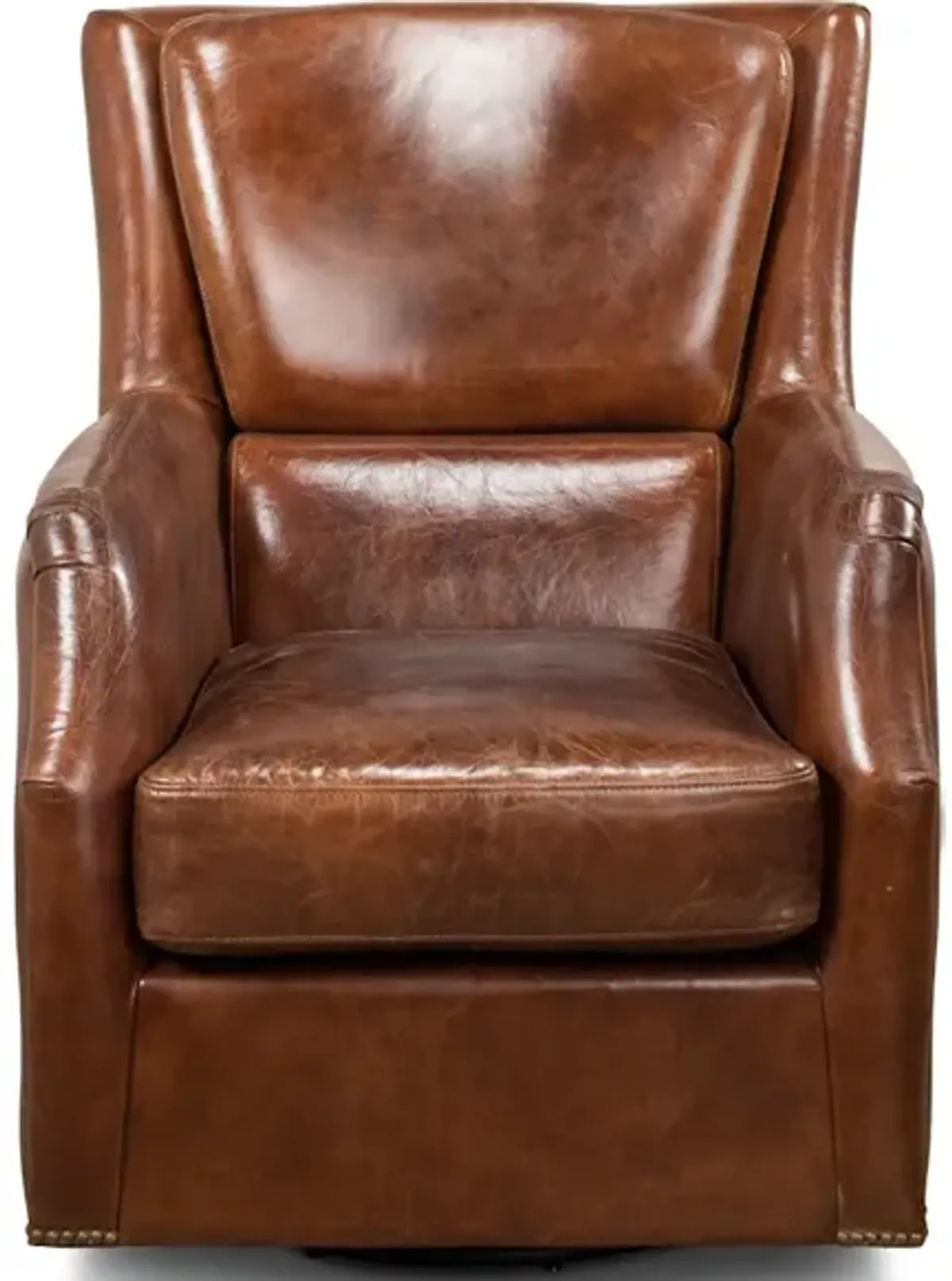 Baker Leather Swivel Chair Vintage Cigar