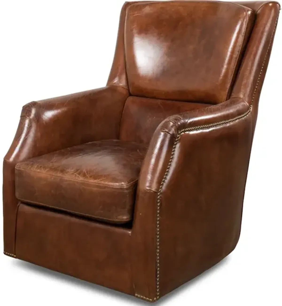 Baker Leather Swivel Chair Vintage Cigar