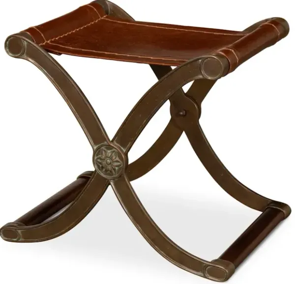 Campaign Leather Folding Stool