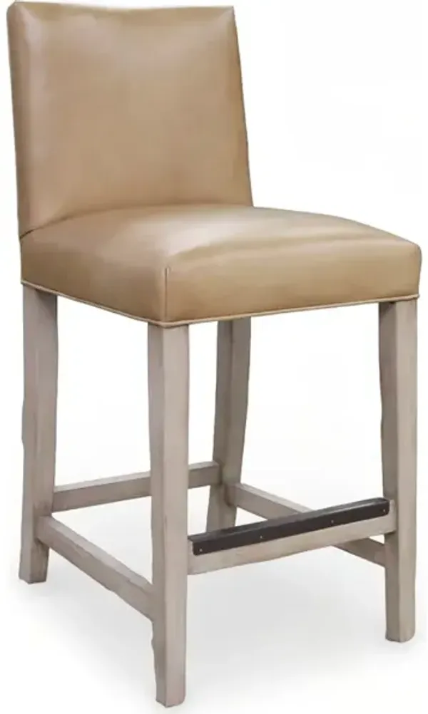 Lincoln Leather Counter Stool with Wood Leg