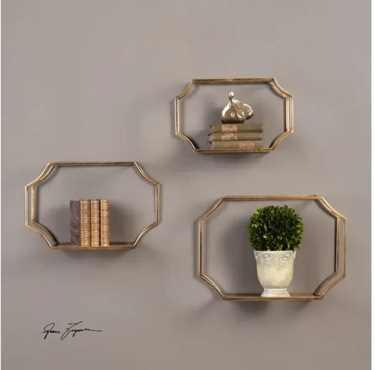 Lindee Gold Wall Shelves S/3