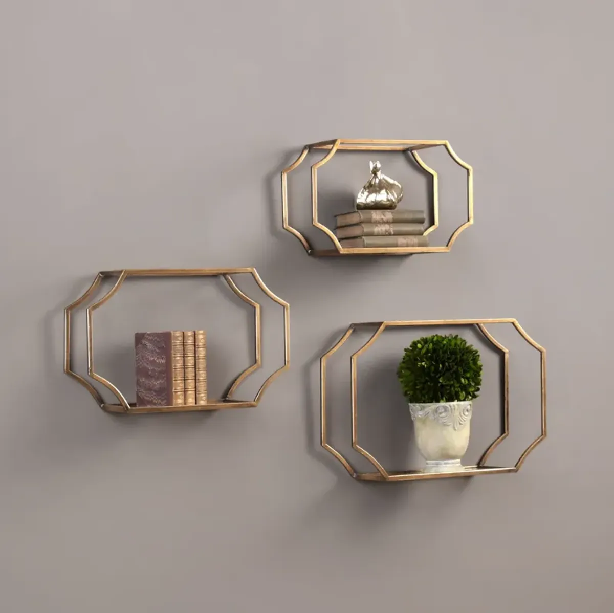 Lindee Gold Wall Shelves S/3