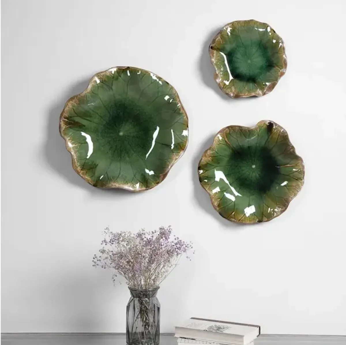 Abella Green Ceramic Wall Decor, S/3