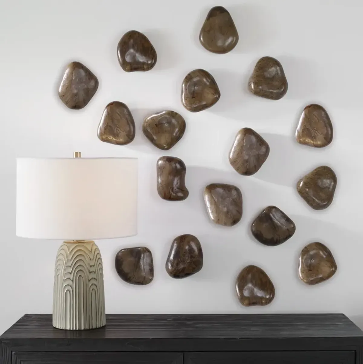 Pebbles Walnut Wood Wall Decor Set/9