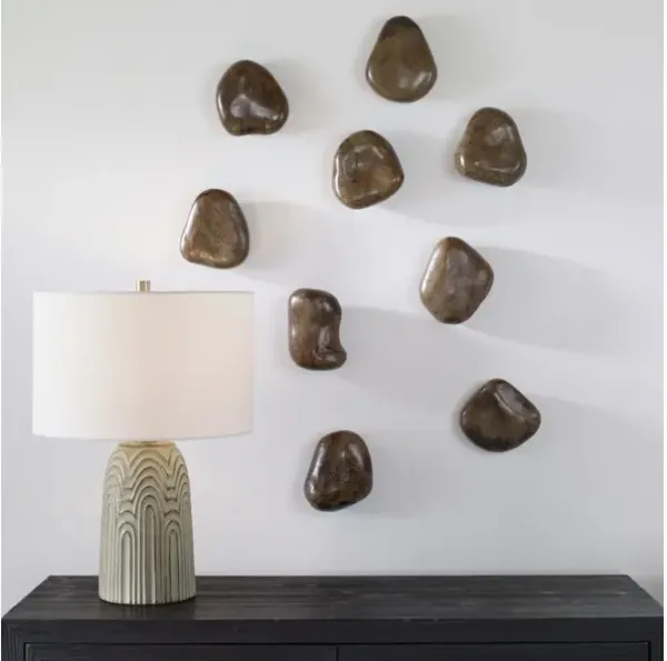 Pebbles Walnut Wood Wall Decor, S/9