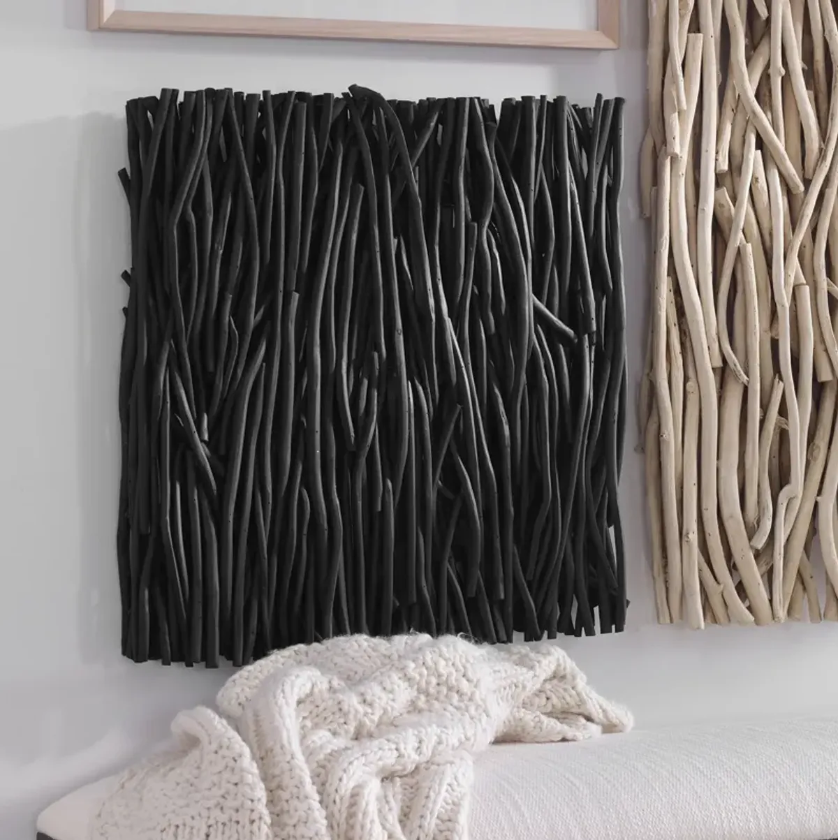 Gathered Teak Square Black Wood Wall Decor