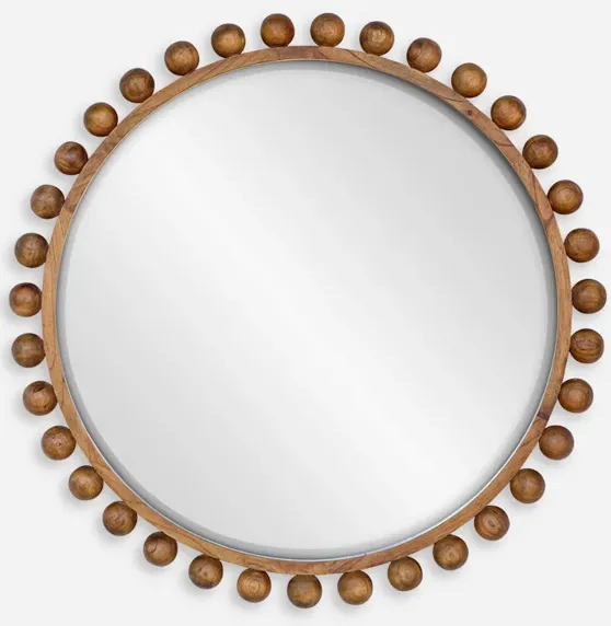 Cyra Wood Beaded Round Mirror