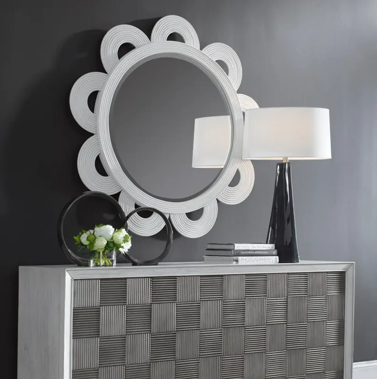 Clematis White Rattan Round Mirror