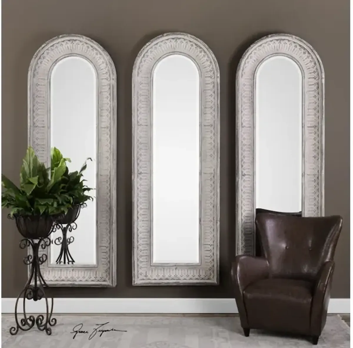 Argenton Aged Gray Arch Mirror