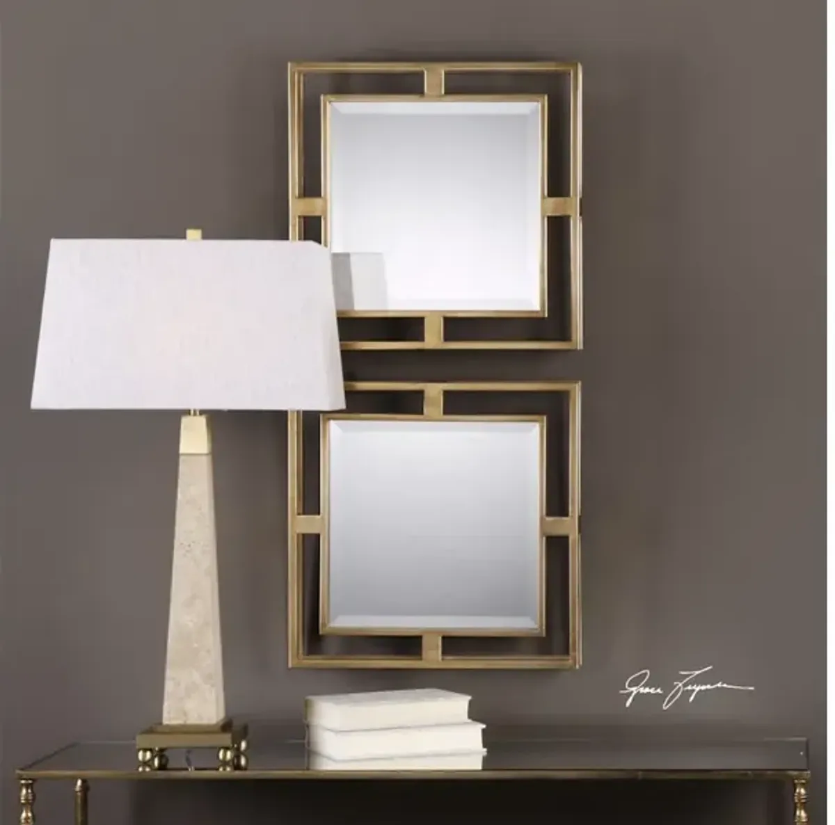 Allick Gold Square Mirrors S/2