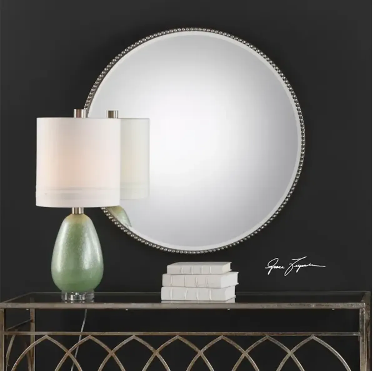 Stefania Beaded Round Mirror