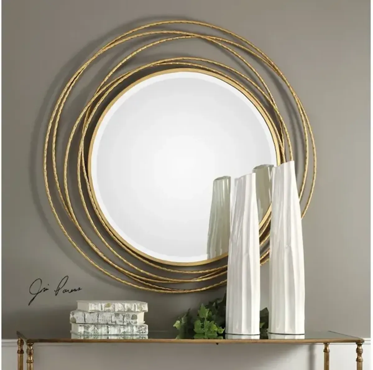 Whirlwind Gold Round Mirror