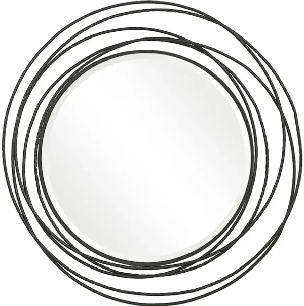 Whirlwind Black Round Mirror