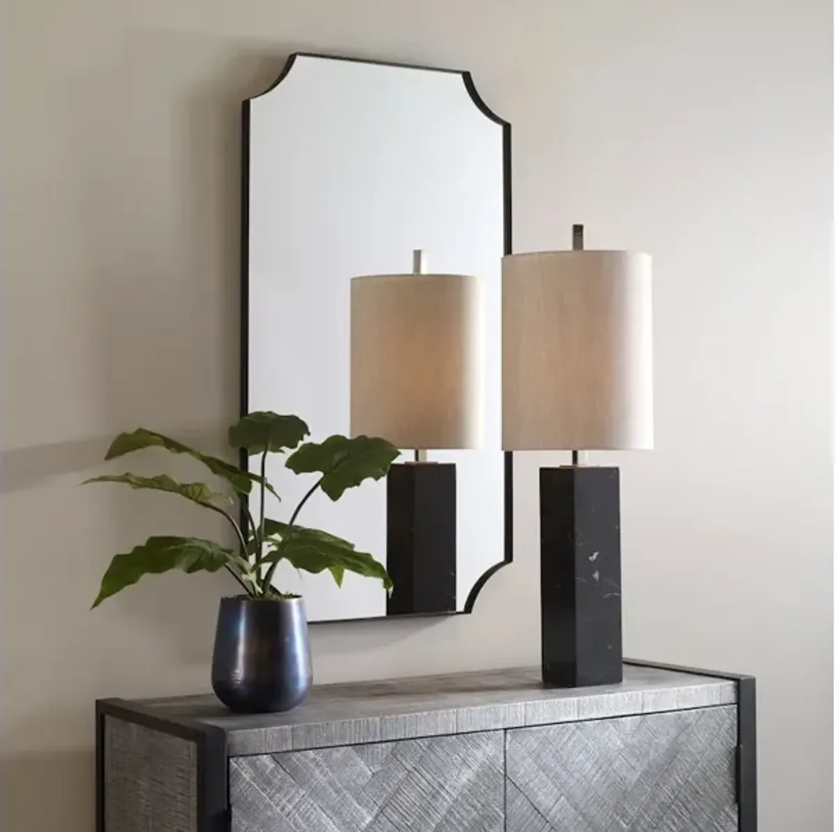 Lennox Black Scalloped Corner Mirror