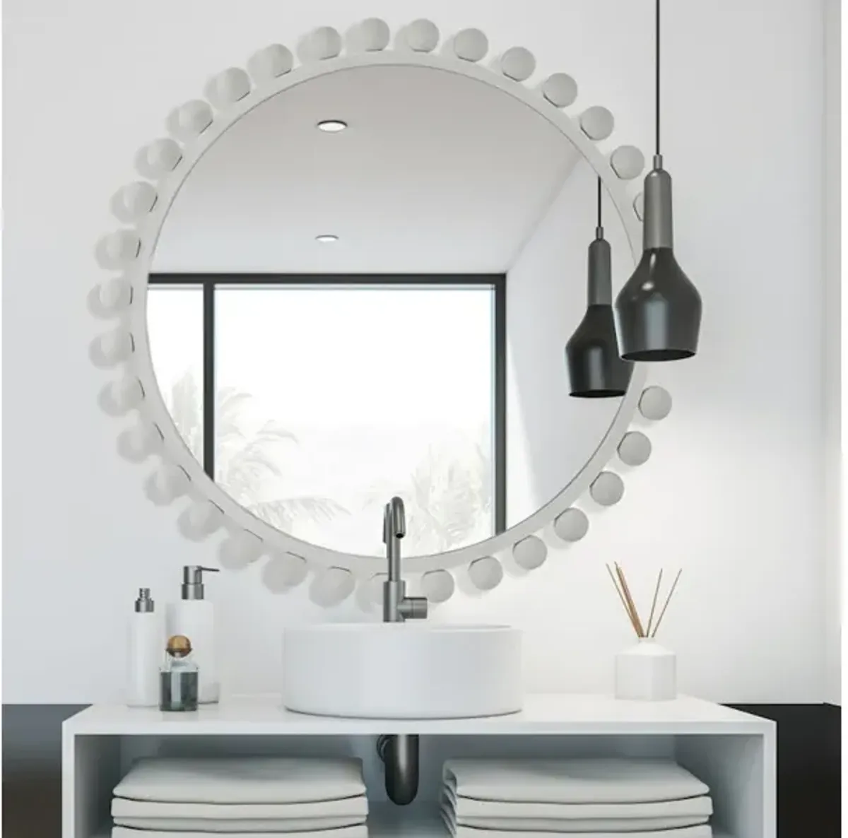 Cyra White Round Mirror