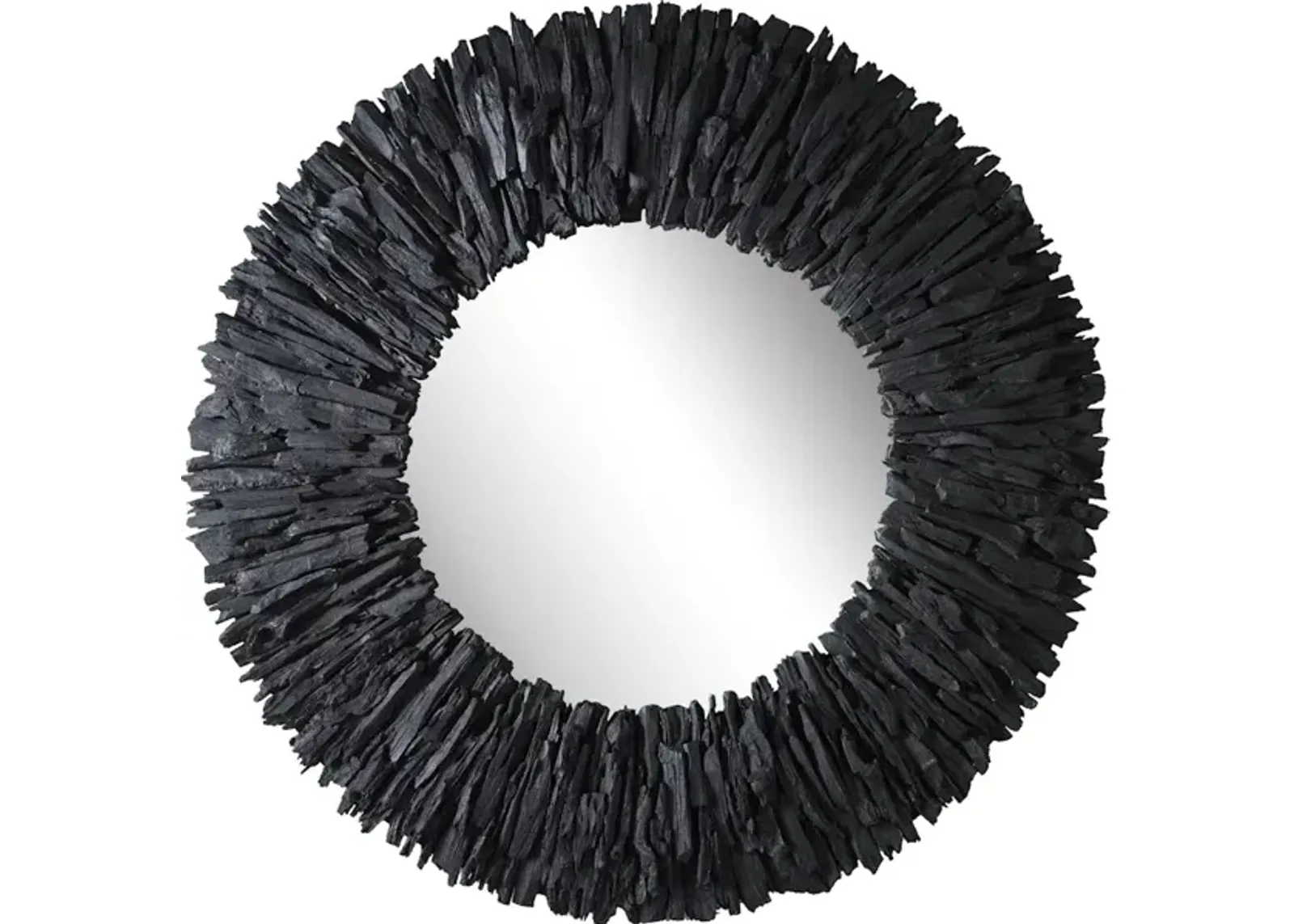 Teak Branch Black Round Mirror