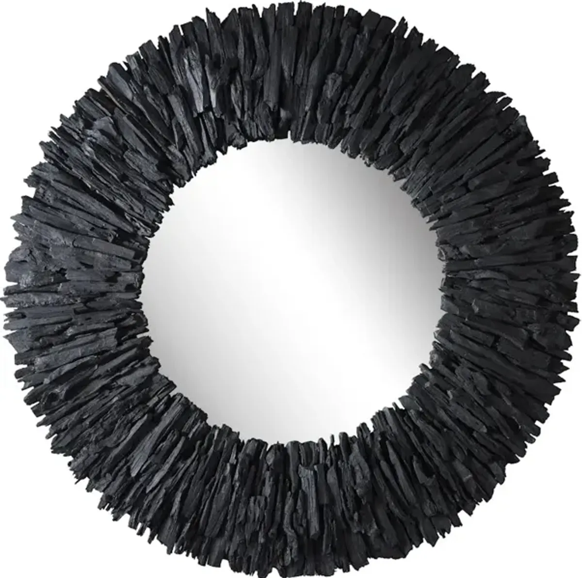 Teak Branch Black Round Mirror