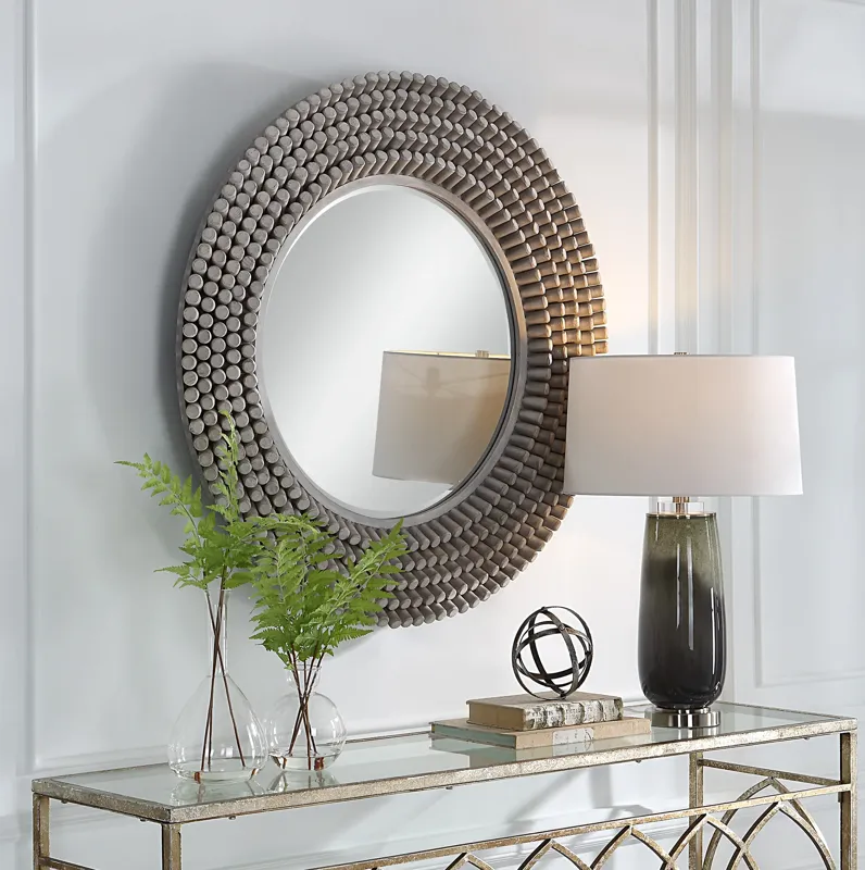 Portside Round Gray Mirror