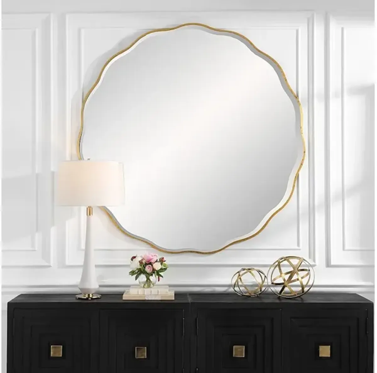 Aneta Large Gold Round Mirror