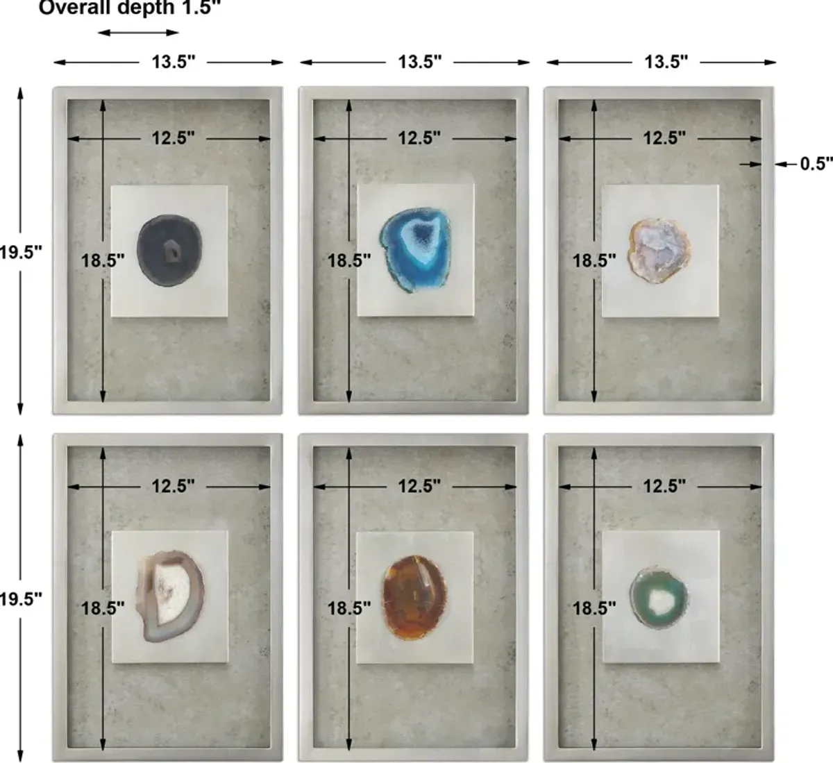 Agate Stone Silver Wall Art Set/6