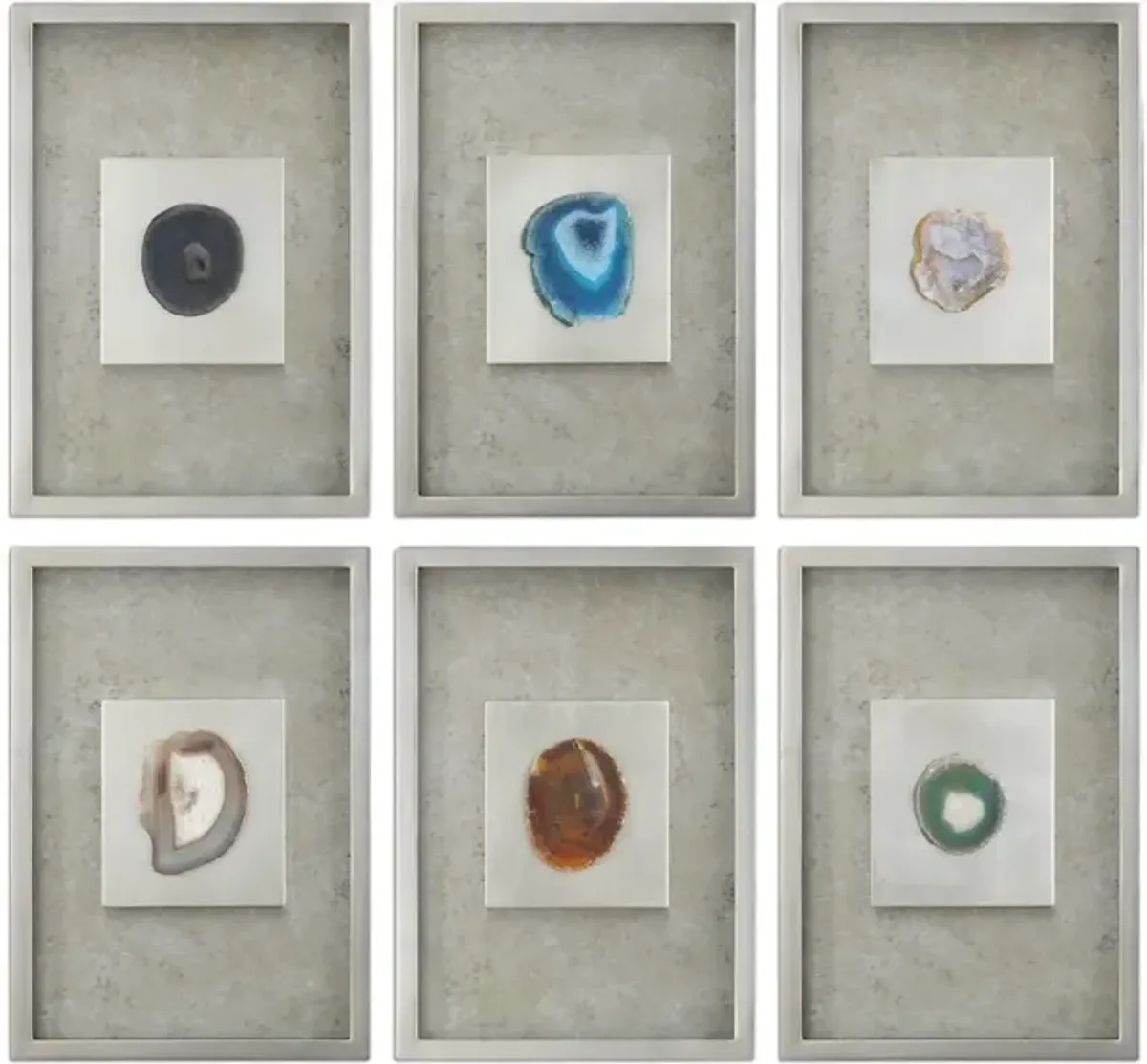Agate Stone Silver Wall Art Set/6