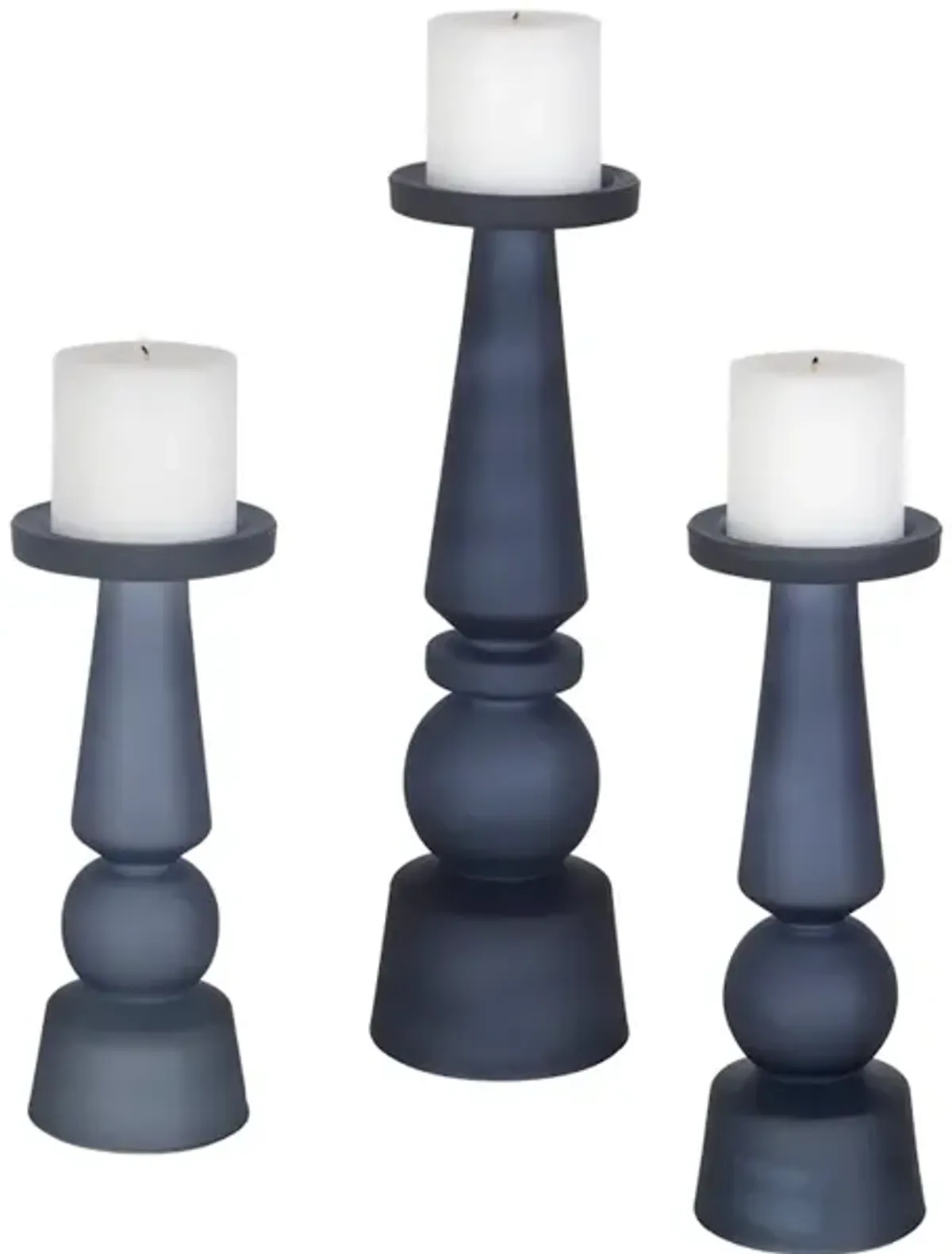 Cassiopeia Blue Glass Candleholders, S/3