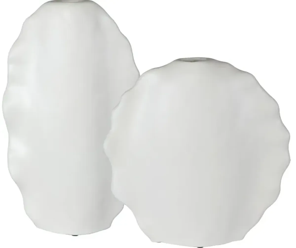 Ruffled Feathers Modern White Vases Set/2