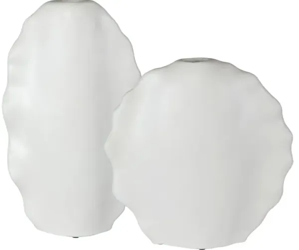 Ruffled Feathers Modern White Vases Set/2