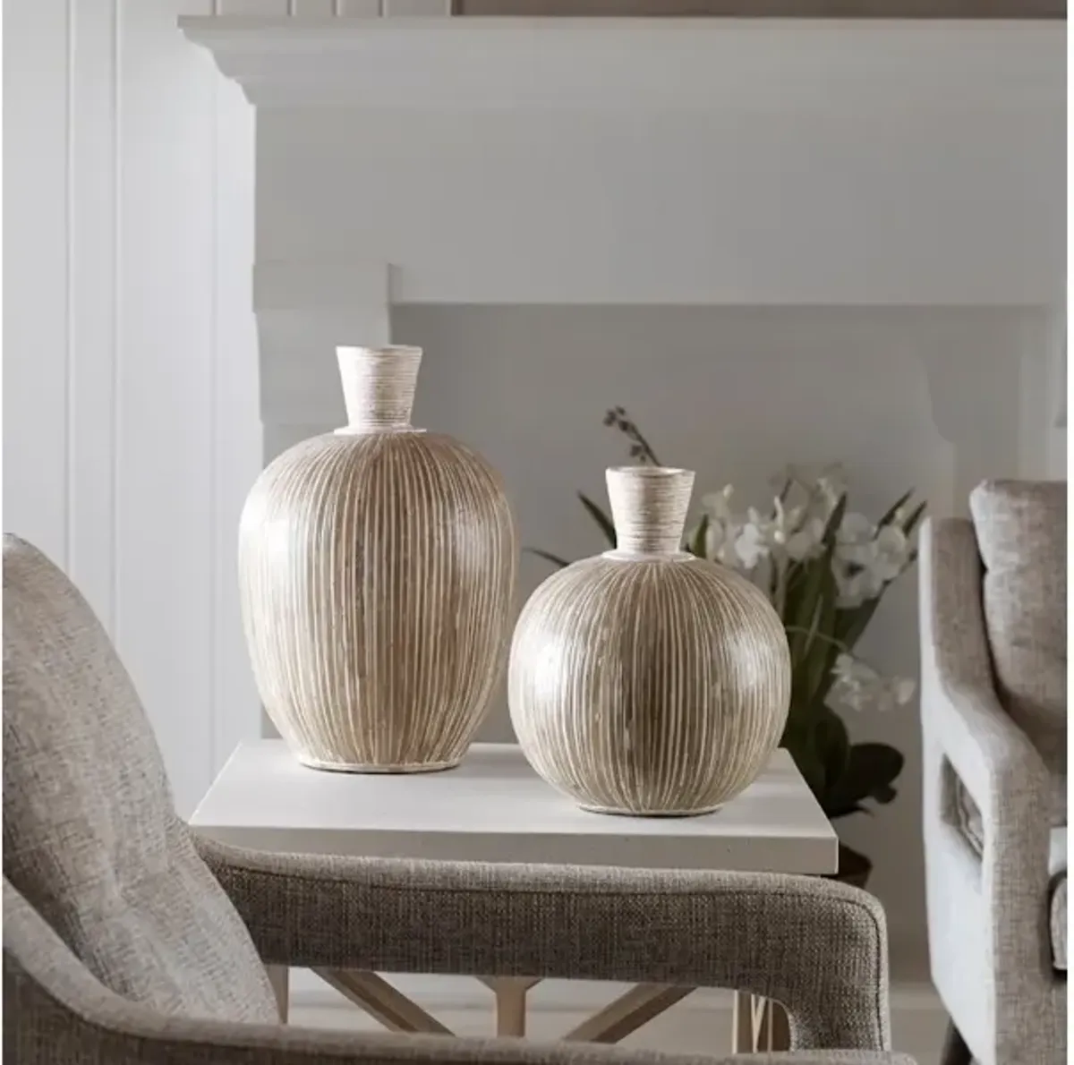 Islander White Washed Vases, S/2