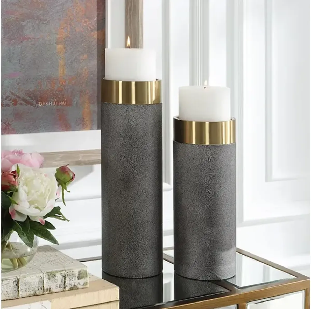 Wessex Gray Candleholders, S/2