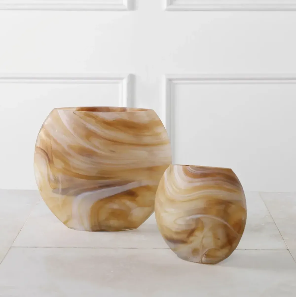 Fusion Swirled Caramel and Ivory Vases Set/2
