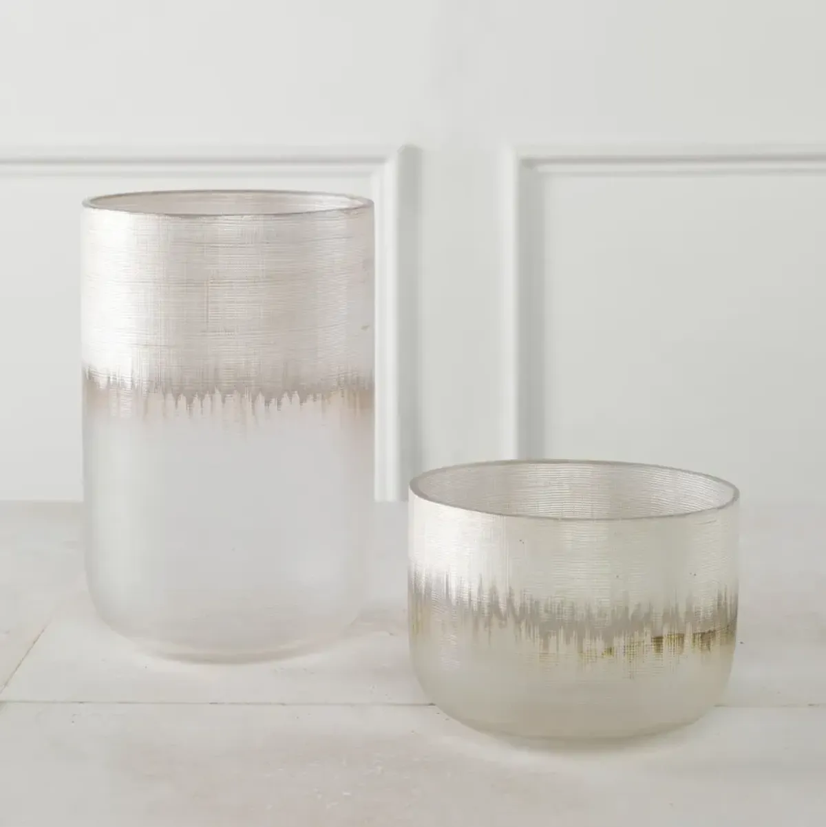 Frost Silver Drip Glass Vases Set/2