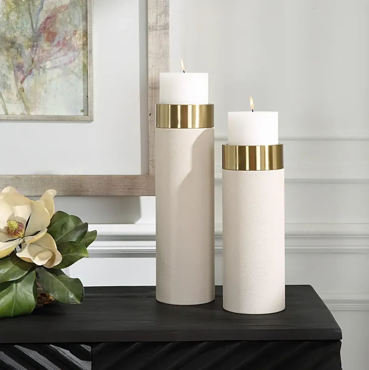 Wessex White Pillar Candleholders Set Of 2