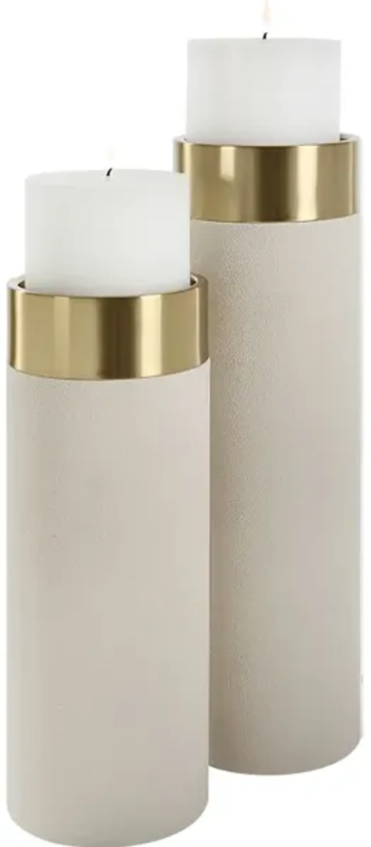 Wessex White Pillar Candleholders Set Of 2