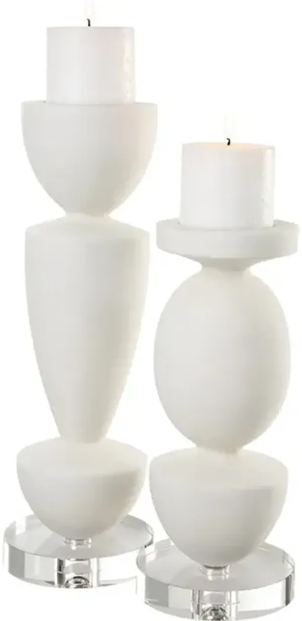Lido White Stone Candleholders, Set/2