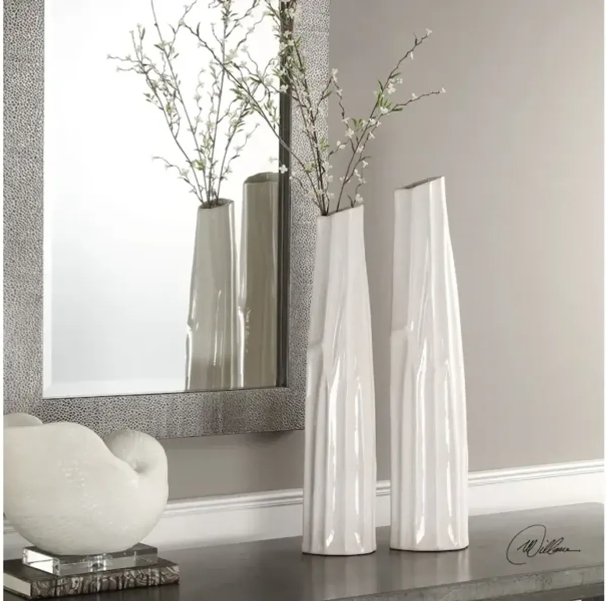 Kenley Crackled White Vases S/2