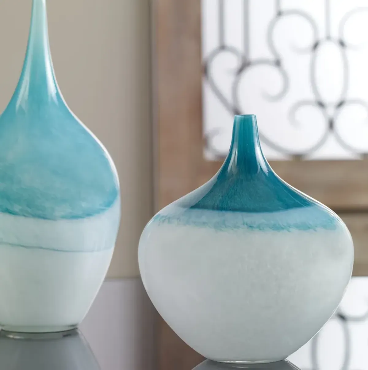Carla Teal White Vases Set/2