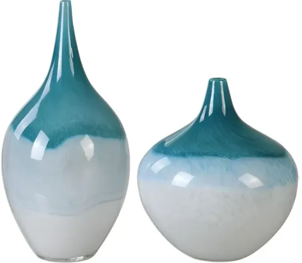 Carla Teal White Vases, S/2