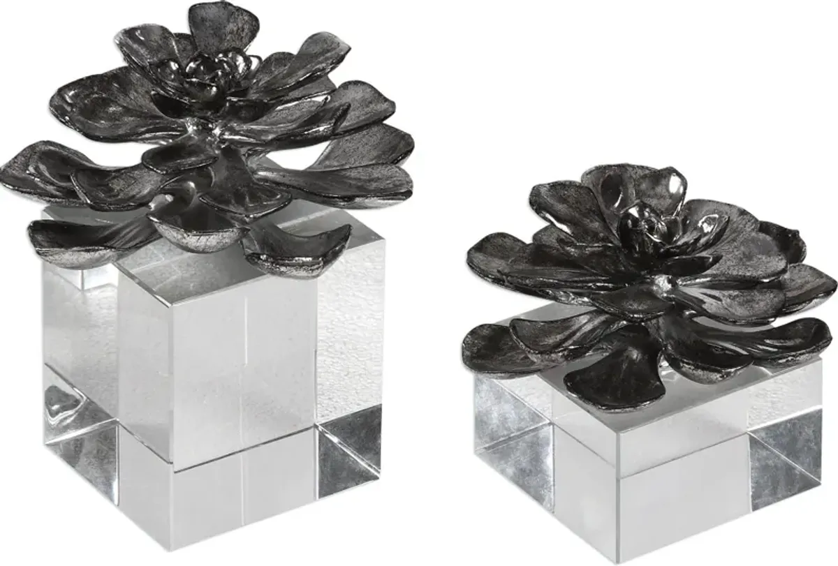 Indian Lotus Metallic Silver Flowers Set/2