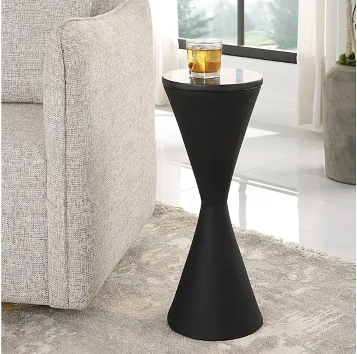 Time's Up Hourglass Shaped Drink Table