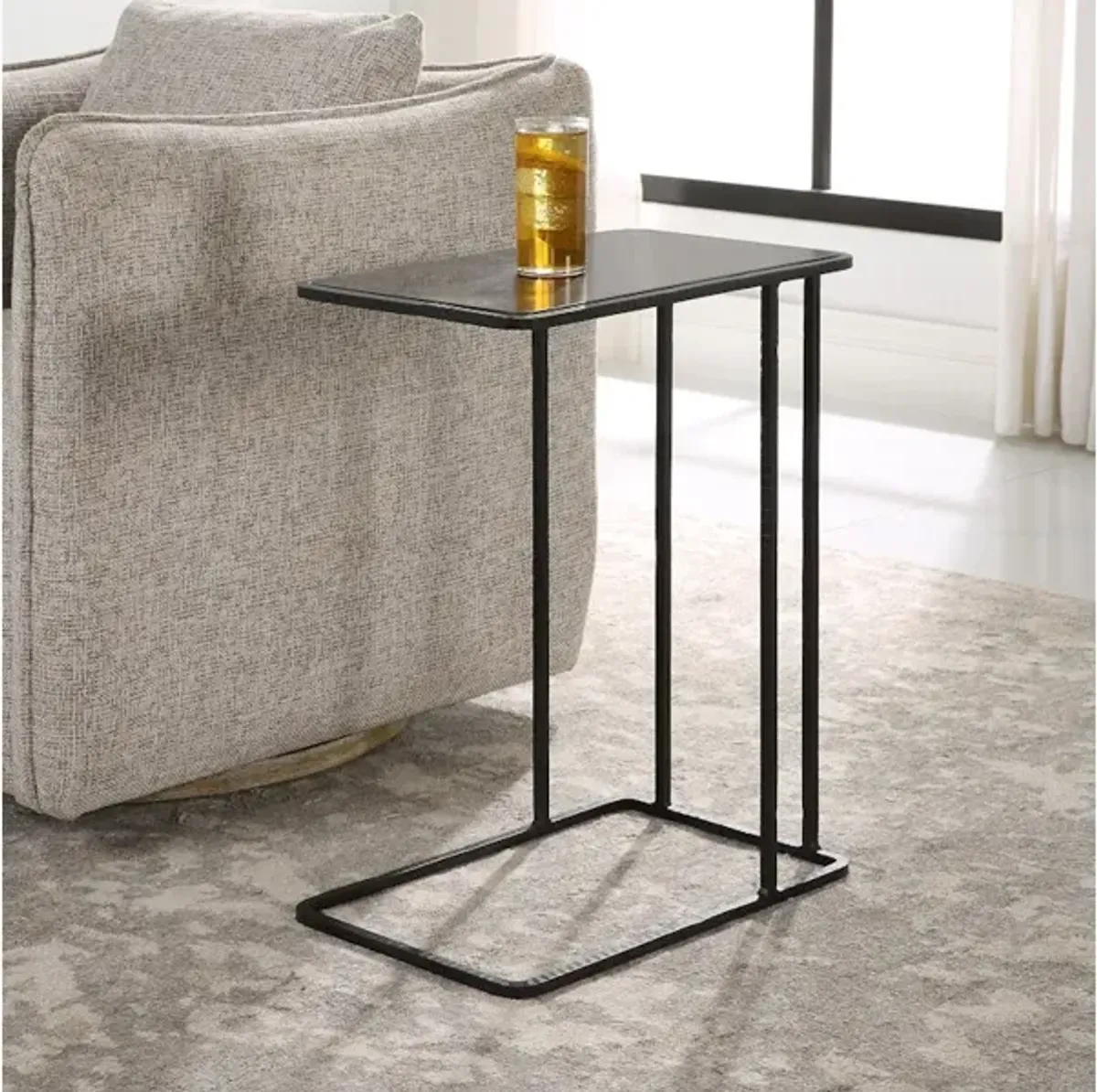 Cavern Stone and Iron Accent Table