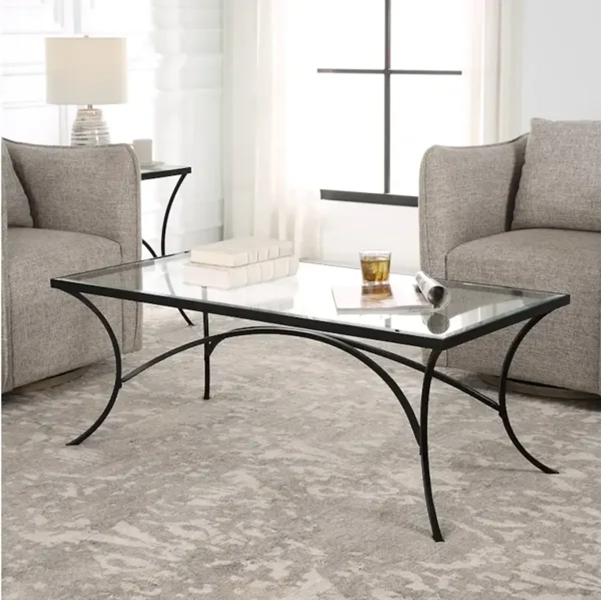 Alayna Black Metal and Glass Coffee Table