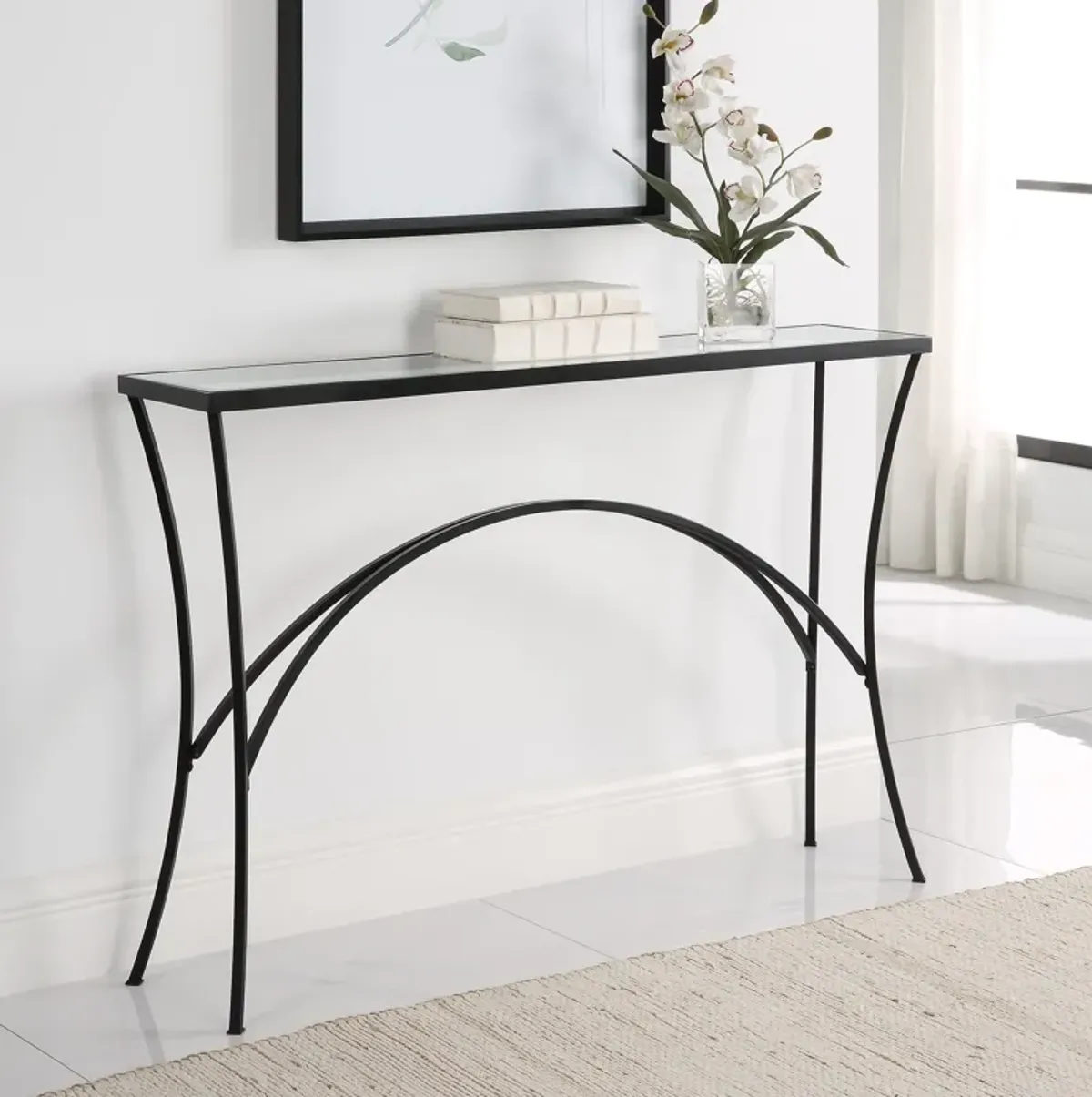 Alayna Black Metal and Glass Console Table